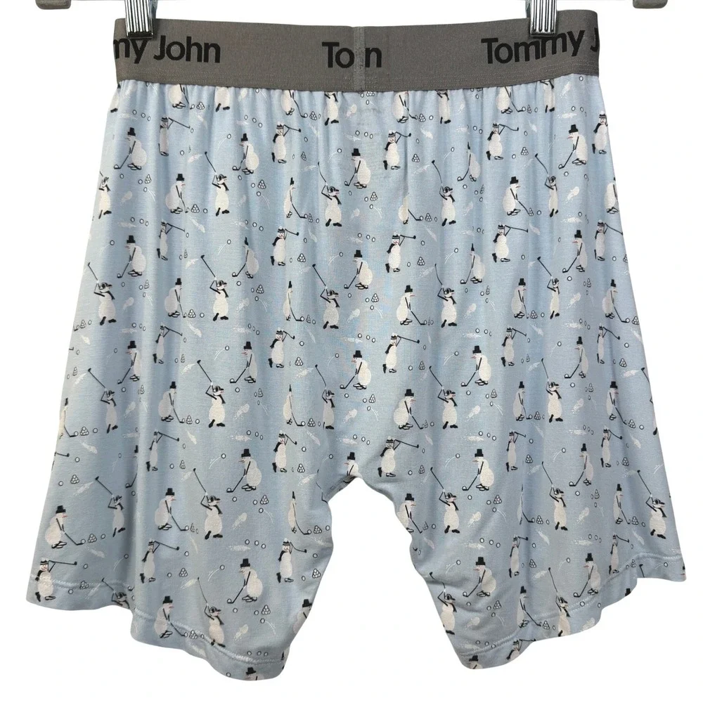 Tommy John Second Skin Boxer Briefs Mens S Blue Golf Snowman Novelty Print